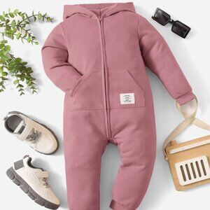 NEW - Letter Patched Detail Zipper Hooded Jumpsuit